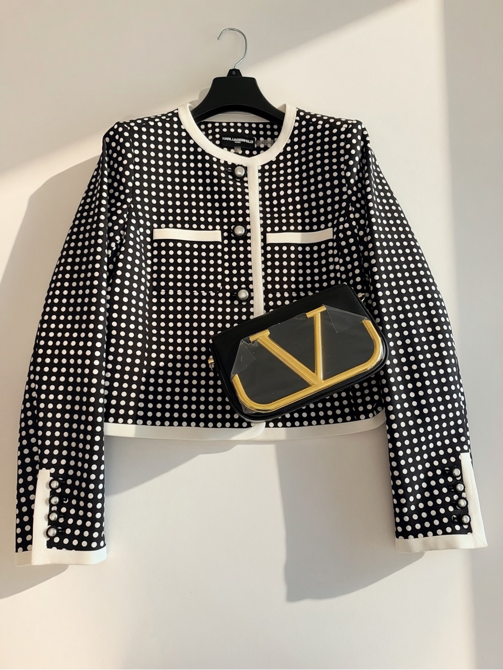 Karl Lagerfeld Black & White Polka Dot Cropped Jacket - Designer Style
